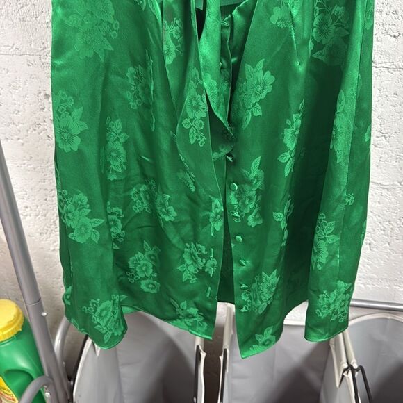 Green Floral Print Silk Dress Size 40 FROM FUTURE - NWOT Button Down Cut Out Bow - Picture 4 of 7